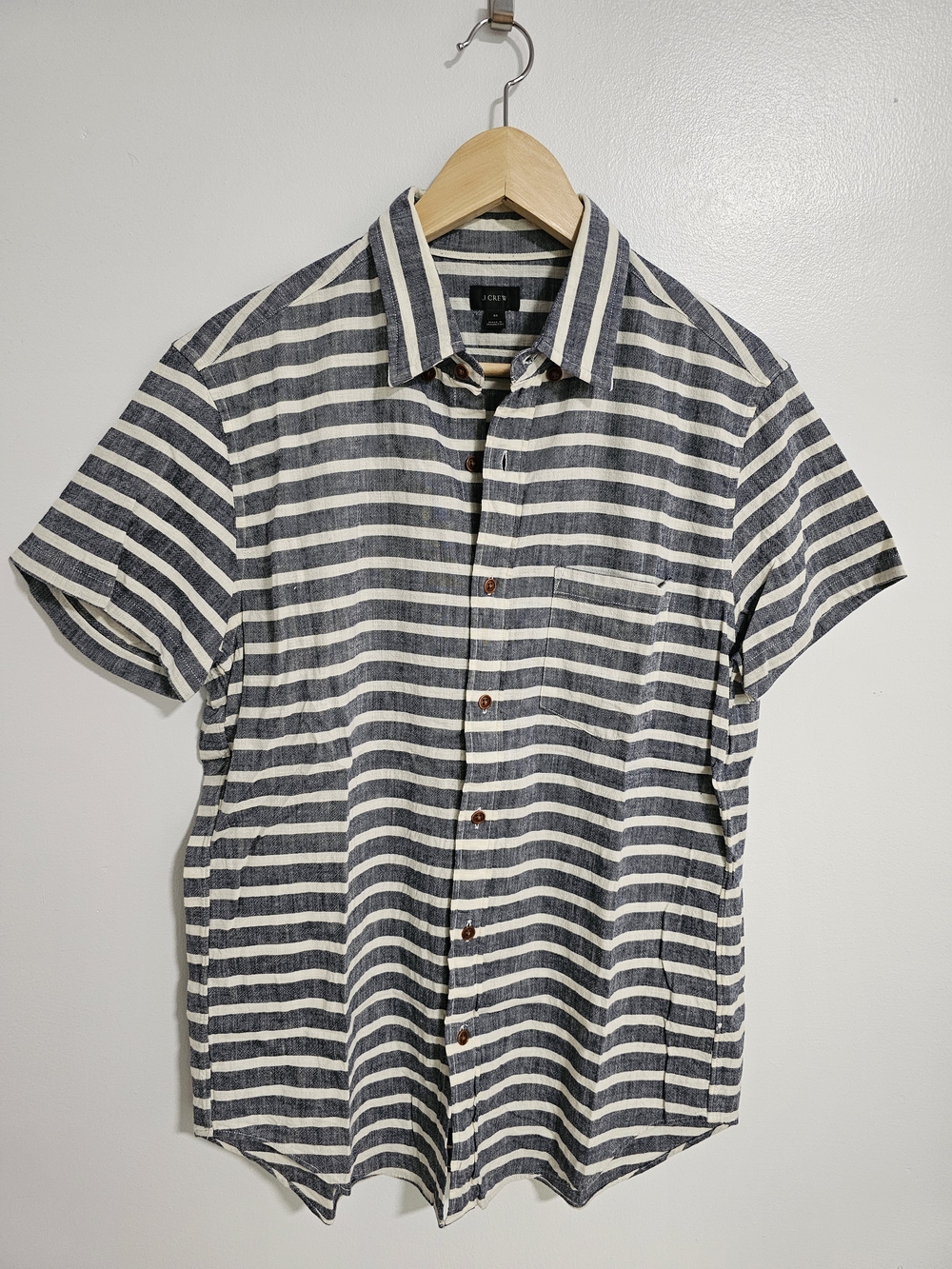 J.Crew Short-sleeve point-collar linen shirt in stripe Striped Shirt Blue &